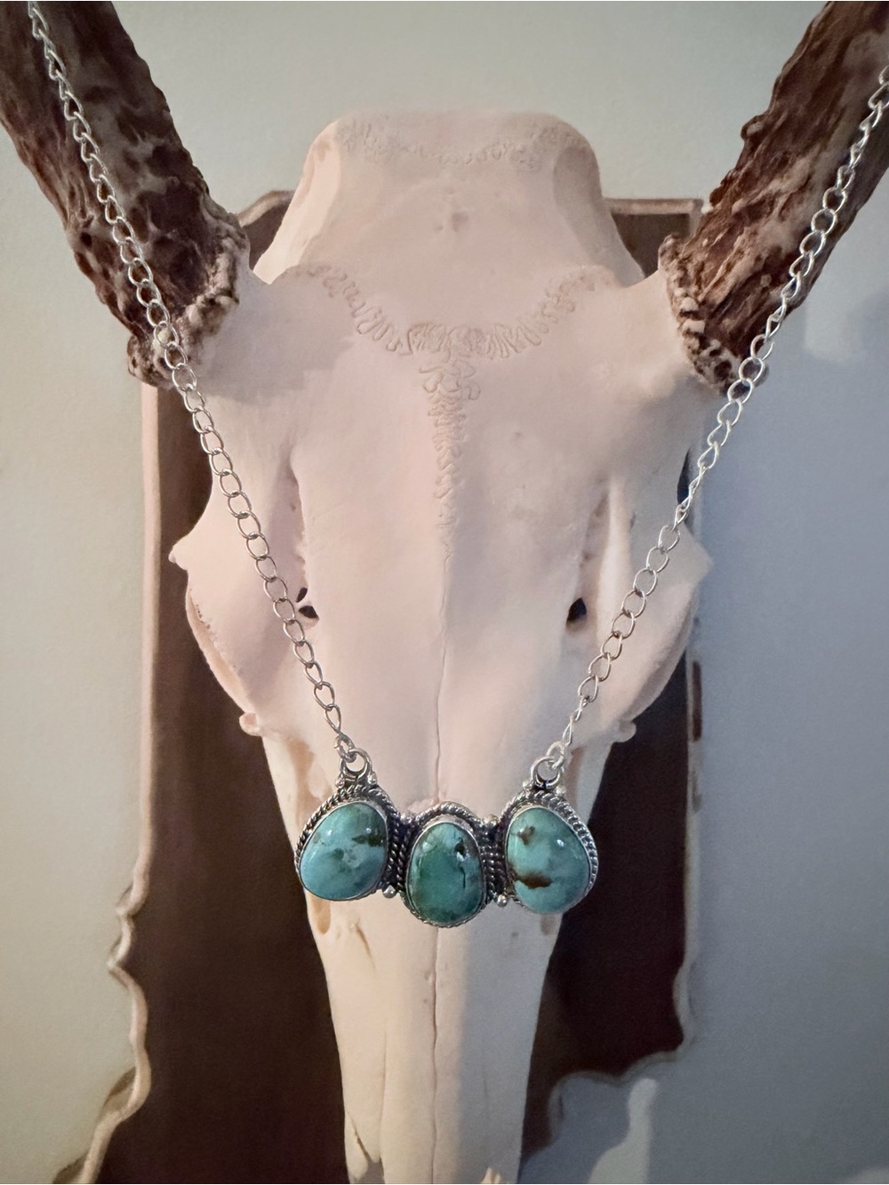 Sonoran Turquoise Triple Stone Silver Necklace - Women Jewelry